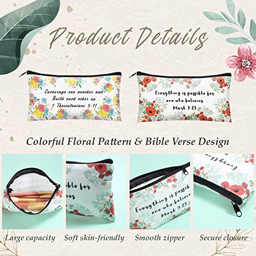 Sabary 12 Pcs Christian Pencil Pouch Bible Verse Makeup Bag Christian Gifts for Women Bulk Inspirational Bible Flower Cosmetic Bags Religious Church Gifts for Mom Sister(7.8 x 3.8 Inch)3