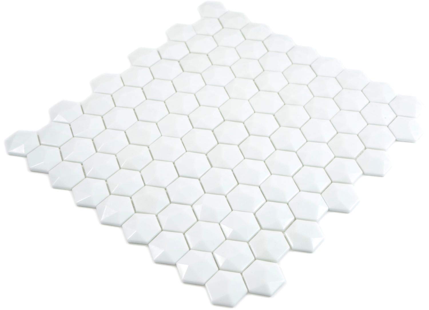 3D bianca Ecoglas esagono Tessere di mosaico 10 fogli