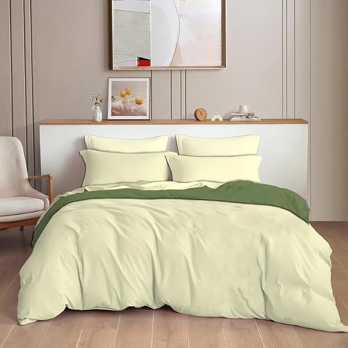 Image of Reversible Plain Glace Cotton Single Bed Quilt Cover /Duvet Cover /Rajai Cover /Blanket Cover with Zipper (60X90 Inches) (Tea Mist, Single Comforter)