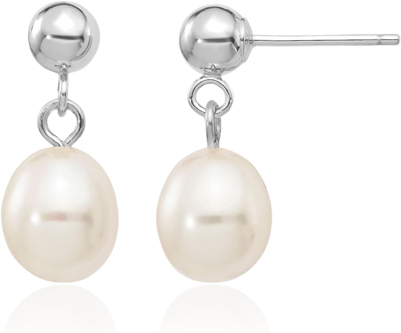 IceCarats 10K Solid White Gold 6mm Freshwater Pearl Dangle Earrings Prong Set, Butterfly Back Matte For Her
