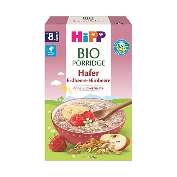 Hipp Bio-Müesli Porridge Hafer Erdbeere-Himbeere, 6er Pack (6 x 250 g)
