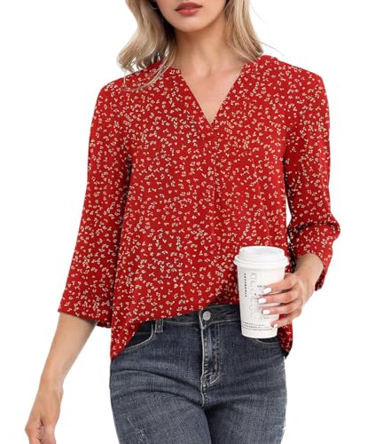 La mejor selección de Mujer Elegante los 5 más buscados. 41 GRACELAND KRAIN YOUNG Blusas Casuales para Mujer 3/4 Manga Floral de Chiffon con Cuello en V Túnica Holgada Camisa Elegante para Oficina o Diario