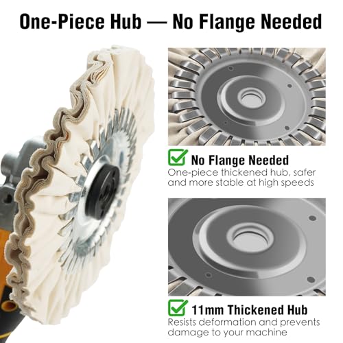 Image of 2PCS 8 inch Airway Buffing Wheel with 5 /8 inch Arbor Flange-Free Hub,White Buffing Wheels for Angle Grinder, Mirror-Like Finishing Polishing Wheel for Aluminum Wheels Stainless Steel Chrome