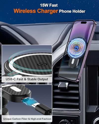 Image of PZK Car Phone Mount for Honda CRV CR-V 2017 2018 2019-2020 2021 2022 Accessories 5th Gen CRV Custom Air Vent Phone Holder Magnetic 15W Fast Wireless Charger 360 Rotation Automobile Cradles