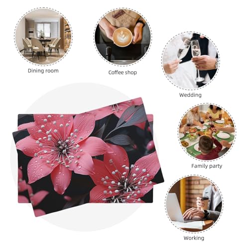 Set de table résistant à la chaleur en lin synthétique imitation textile motif fleurs - 6