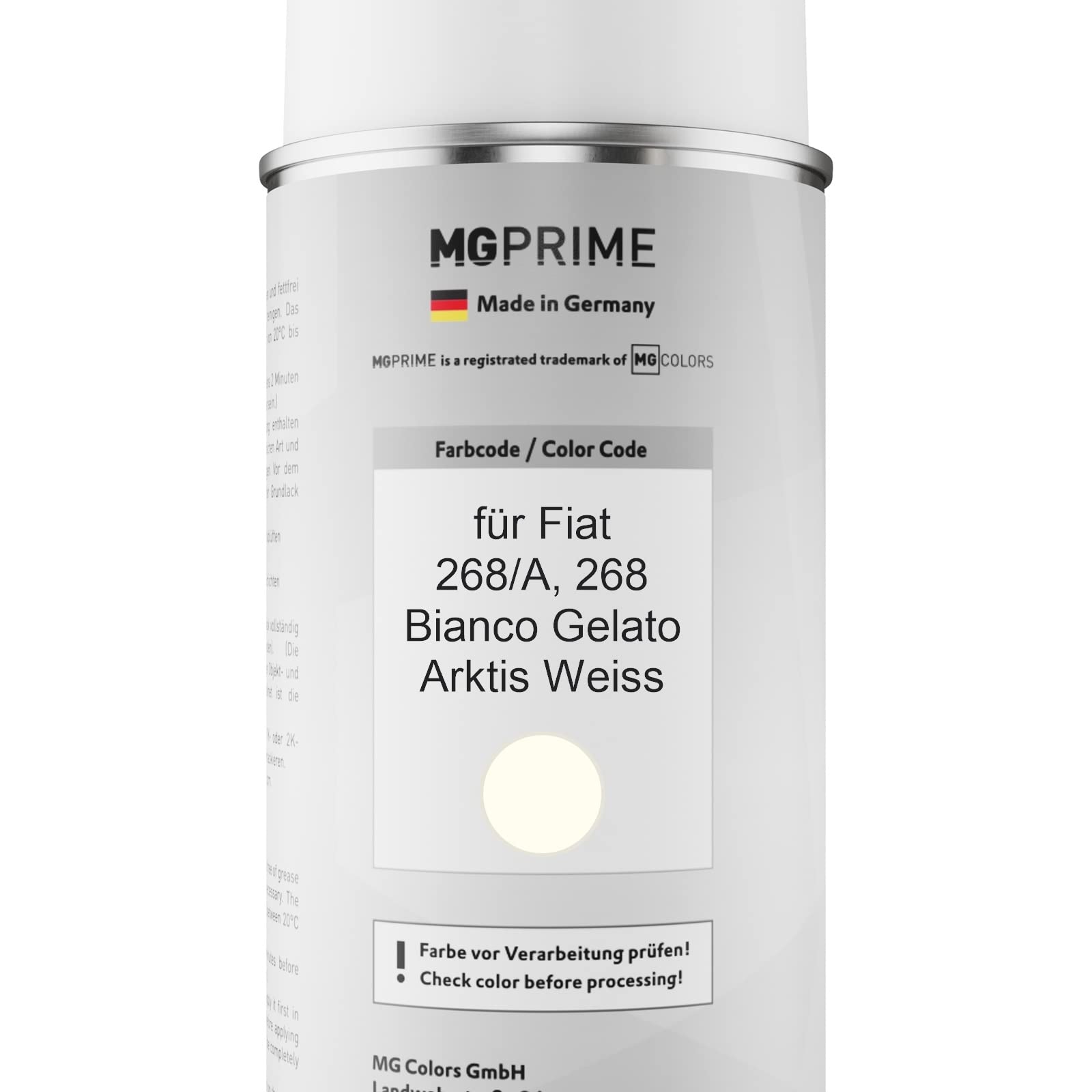 MG PRIME Vernice per auto Kit di bombolette a spruzzo per Fiat 268/A / 268 Bianco Gelato/Bossa Nova White Bomboletta spray da 400ml di vernice di base vernice trasparente