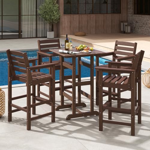 Image of Giantex 42 inch Height Outdoor Tall Bar Table, HDPE Square Pub Tables with Wood Grains, High Top, Cocktail Bistro Table for Adirondack Chairs, Patio, Garden, Poolside, Yard, Balcony, Brown