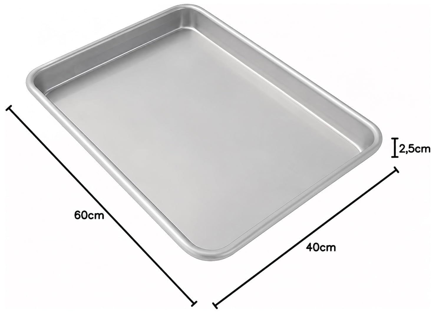 MBH - Confezione da 5 Teglie Lisce in Alluminio 60x40x2,5 cm per Panetteria e Pasticceria Professionale. Pack di Teglie da Cottura con Bordi Arrotondati per Forno Industriale.