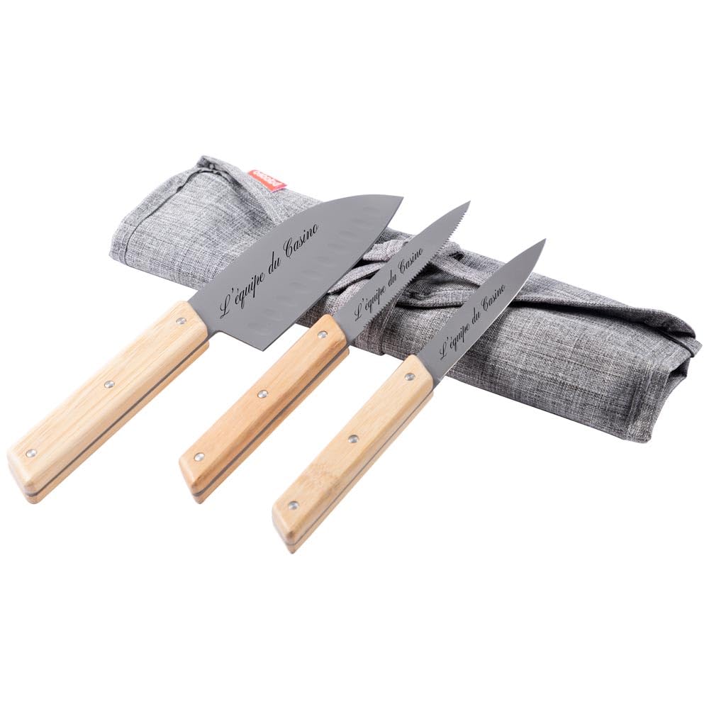 Ocadeau Set de 3 cuchillos de cocina grabados - cuchillos de cocina personalizados con texto grabado
