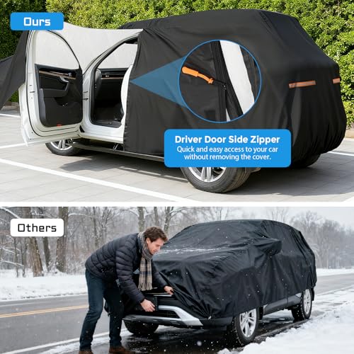 Image of Winter Car Cover for Ford Explorer 1991-2025, Heavy Duty SUV Full Car Cover | Waterproof All Weather Outdoor for Hail Snow Ice Rain Sun UV Dust Protector, with Driver Side Zipper & Reflective Strips