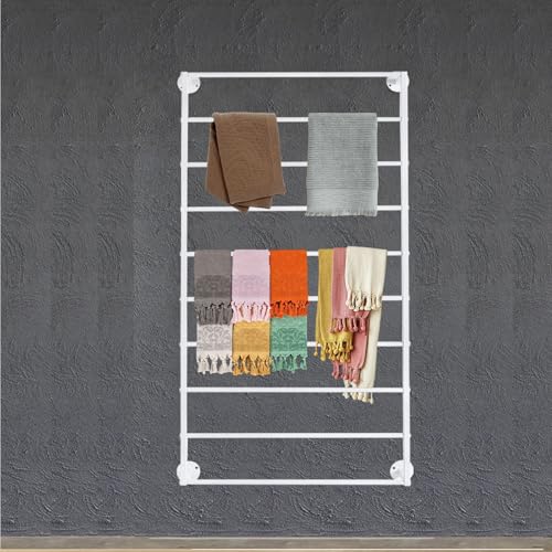 NeNchengLi Wall Mounted Scarf Rack 10 Tier Scarf Display Stand White Metal Scarf Holder Organizer Rack Commercial Clothing Flower Store Wall Mounted Ribbon Storage Rack for Towel Scarf Ribbon -  QIanLAi, QL-SRWMB