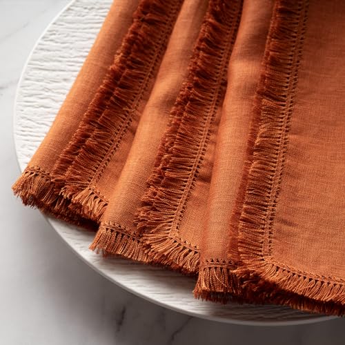 Servilletas de Tela Lino Naranja Quemado 20 x 20 pulg Set 4 miniatura 5
