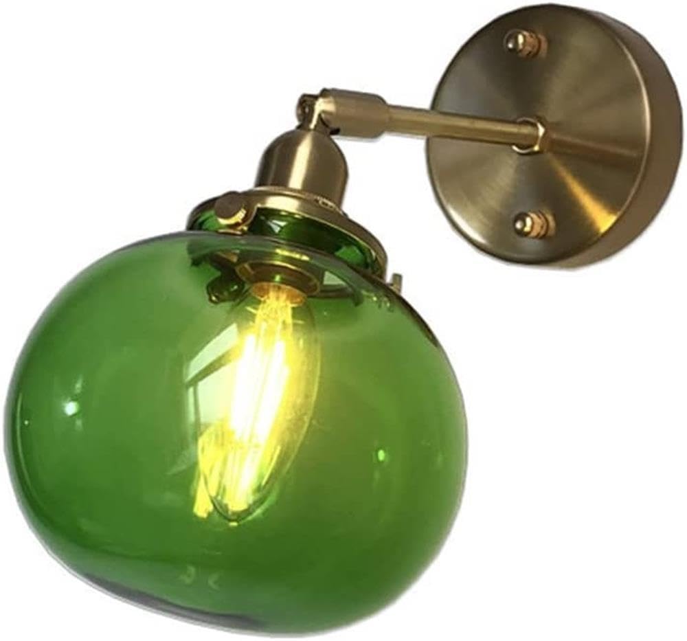 Lampada da parete moderna industriale verde, applique con paralume sferico in vetro a 1 luce, illuminazione vintage for casa di campagna, ristorante, caffetteria
