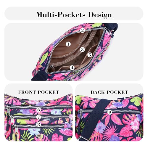Image of Nylon Crossbody Bags for Women Multi Pocket Cross Body Purses | Lightweight Cross Body Bag for Woman with Compartments Lots of Pockets Ladies Messenger Shoulder Handbag for Everyday Travel