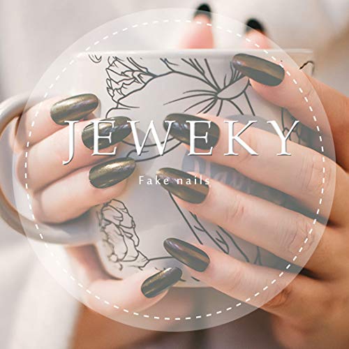 Jeweky Square Fake Nails Medium Glossy Press on Nails Full Cover Artificial False Nail for Women and Girls (24PCs) (Black)