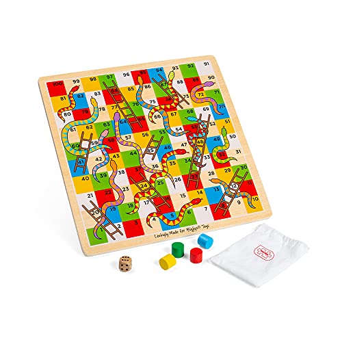 Bigjigs Toys Traditional Snakes & Ladders Game 4 Player Wooden Board Game