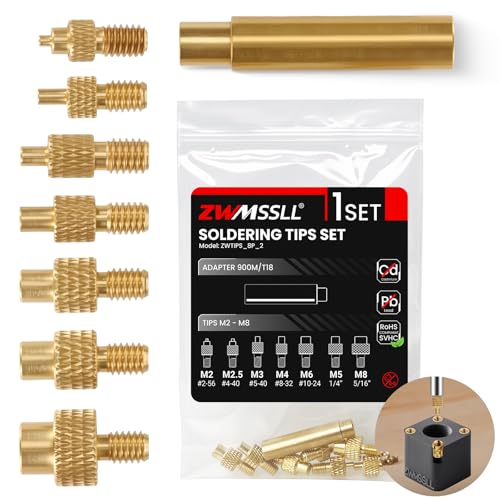Image of 8Pcs Soldering Tips /Heat Set Insert Tips for Thread Inserts M2M2.5M3M4M5M6M8#2-56#4-40#8-32#10-24 1 /4 inch, Compatible with T18 ST 900M FX888D FX600 WLC100 Irons- Press Tool for Plastic3DPrinterComponents