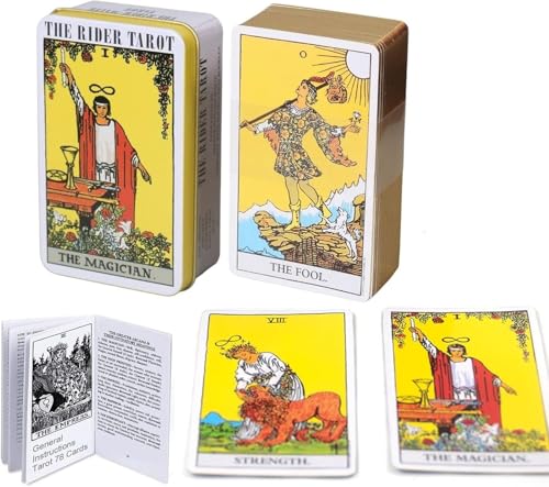 Image of The Rider Tarot Oracle Tarot Cards in A Tin A 78-Card Deck with Guidebook Gilded Golden (Limited Edition) 400 GSM Gold Core Cardstock for Adults (The Rider Gold Foil)