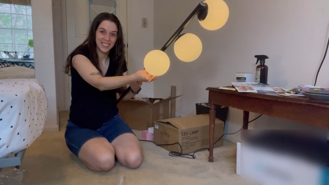 Image of 63IN Dimmable Floor Lamp with Shelf, Unique Globe Gold Tall Standing Lamps with 2 Bulbs, 3000K Warmwhite Mid Century Modern Floor Lamp with 5Lbs Heavy Base for Living Room /Bedroom
