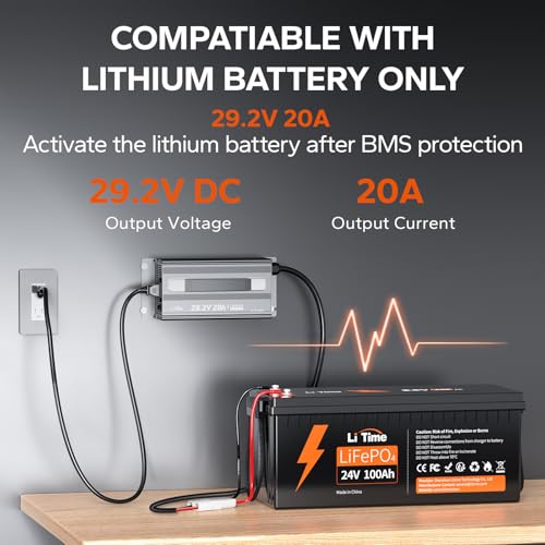 Image of LiTime 29.2 V 20 A Lithium Battery Charger Designed for 24V LiFePO₄ Battery, Fast, Smart & Safe Support 0V Reactivation and 4‑Stage Protection, Deep Cycle Rechargeable Batteries of Home, RV