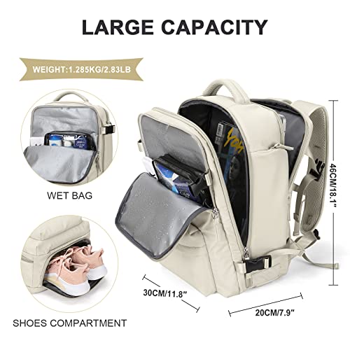 Large Travel Backpack Women, Carry On Backpack,Hiking Backpack Waterproof Outdoor Sports Rucksack Casual Daypack With Usb Charging Port Shoes Compartment,Beige #TOP1