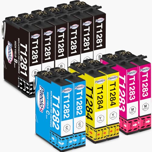 Paeolos T1285 Multipack Remplacement pour Epson T1281 Noir T1282 T1283 T1284 Cartouche d'encre pour Epson Stylus SX230 SX125 S230 SX130 SX420W SX425W SX430W...