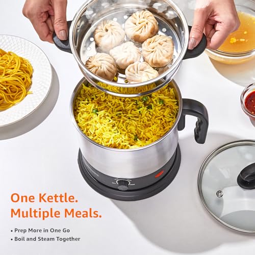 Amazon Basics Multi-Kettle Steamer 1.2L | Adjustable Power Modes 600 W | 7 - Egg Tray, Idli Tray, Iron Grill And Steamer | SS 201 Steel | Automatic... - Image 4