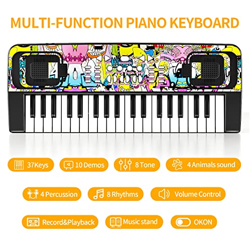 Jovow Keyboard Piano For Kids, 37 Keys Portable Electronic Piano With Music Book Bracket & Microphone, Multifunction Educational Musical Toys For Beginners 3-8 Girls And Boys #TOP1
