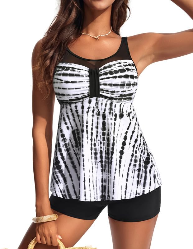 Hanna Nikole Tankini Damen Set,Bauchweg Badeanzug,Push Up Badeanzüge,Zweiteilig Tankini Oberteil Mit High Waist Badeshorts， Bademode Verstellbare Badebekleidung,Flowy Schwimmanzug Strandmode