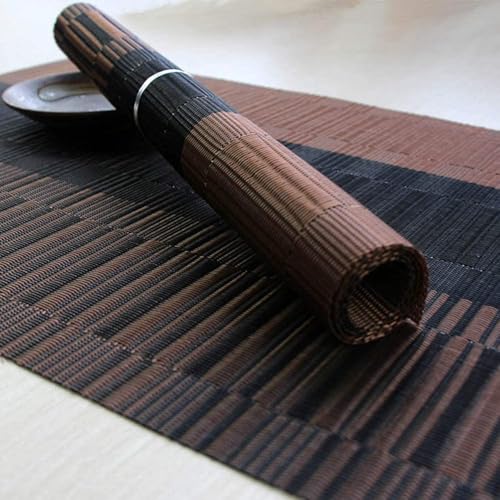 Image of Anugrah Dining Mats Table Mats PVC Placemats Heat-Resistant Placemat for Dining Tea Table Woven Vinyl Stain Resistant Table Mats Easy to Clean - 45x30 cm (Brown Black, 4)