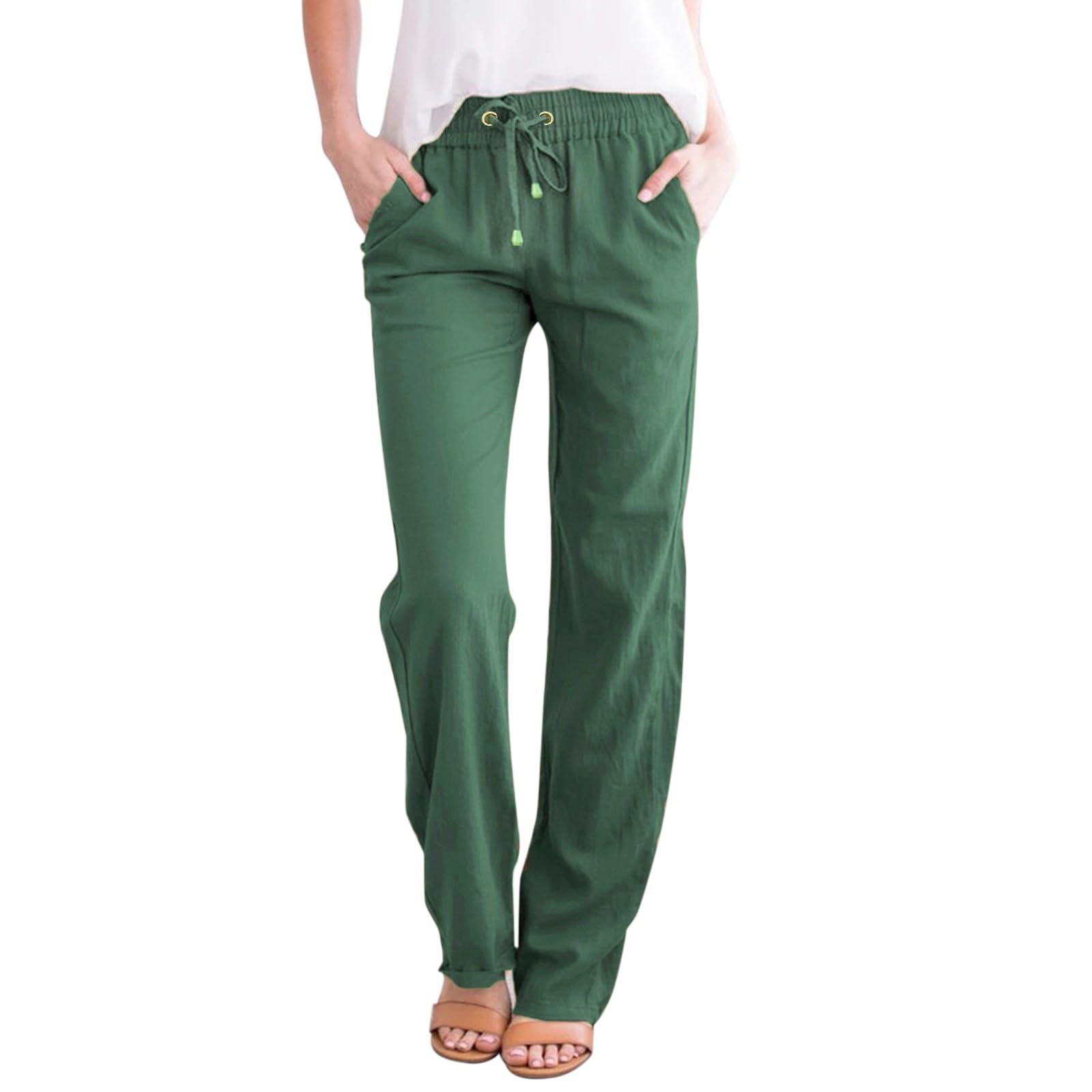 Linen Pants Women Cotton Linen Straight Leg Lightweight Pants Summer Pants Plus Size Women Loose Fit Trousers