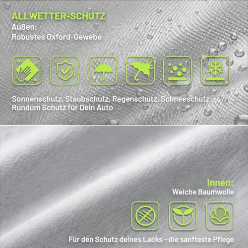 Favoto Autoabdeckung Vollgarage Auto Abdeckplane Staubdicht Wasserdicht Autohülle Autoplane Winter & Sommer für 400cm-435cm Schrägheck Auto 2.8kg