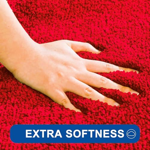 Image of Super Soft Microfiber Anti Skid & Anti Slip Water Absorbent Machine Washable Doormat for Bathroom, Office, Kitchen Size 16 x 24 Inch, Color-Red