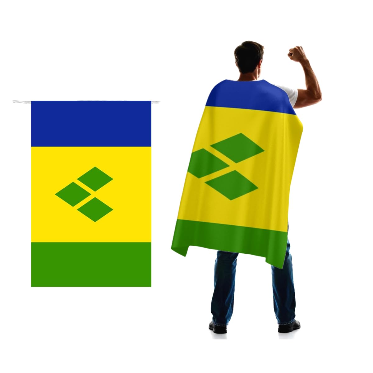 Saint Vincent Flag Cape 3x5 FT for Independence Day Holiday Costumes Celebrati,150D Premium Polyester,Saint Vincent and The Grenadines Patriotic Flags Costume Cloak.