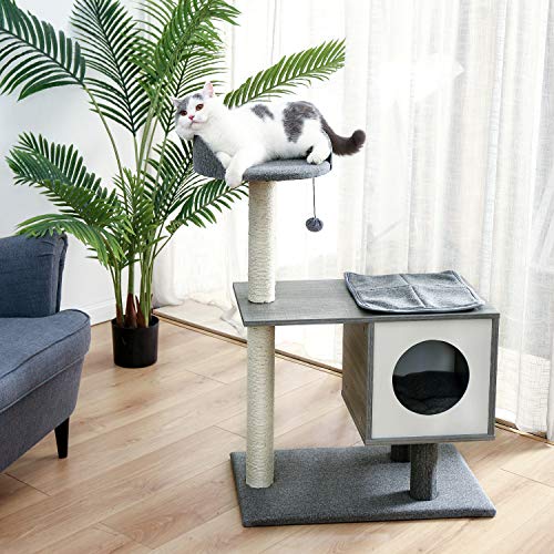 Made4Pets Wood Cat Tree For Small And Large Cats, Modern Cat Tower With Removable Carpet Covered, Cute Cat Furniture Indoor With Scratching Post, Vesper Sturdy Kitten Tower Top Perch #TOP6