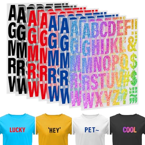 8 Sheets 340 Pieces Iron On Letters for Clothing 2x1.2 Inch Heat Transfer Letter Patches Colorful Iron On Vinyl Alphabet Letters with A-Z for BackpackJerseysFabric T-Shirts Printing DIY Craft