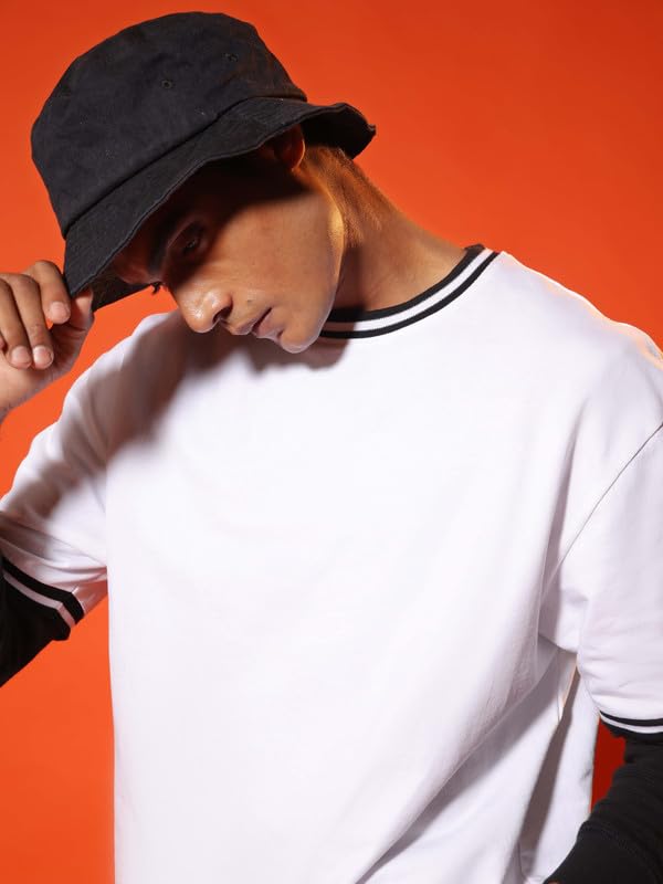Image of SUBTRACT Round Neck Oversized T Shirt for Men | 100% Organic Cotton Oversized Tshirt | Contrast Rib Details & Comfort Fit