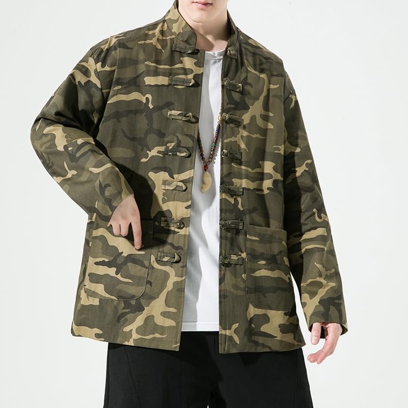 Men's Plus Size Vintage Tang Suit Jacket,Chinese Style Spring/Summer Stand Collar Frog Button Coat4