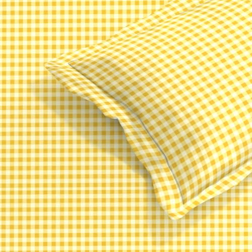 Image of MORADO Glace Cotton Flat Bedsheet for Double Bed with Zipper Pillow Covers, Soft Breathable Comfortable Bedding Sheet, Wrinkle Resistant Bed Cover for Bedroom Home Use 90x100 Inches,Yellow Check