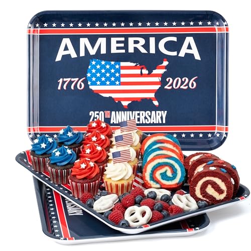 250th Anniversary Patriotic Serving Trays - 3Pcs 4th of July Melamine Platter, Reusable American Flag Patriotic Serving Dish Red White Blue Party Table Decor for Independence Memorial Day Supplies