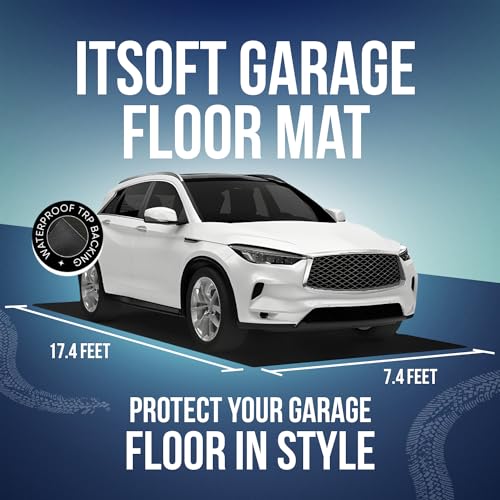 Image of ITSOFT Garage Floor Mat Premium Absorbent Oil Pad Contains Liquid Protects Garage Floor Surface, Reusable, Washable, 17 x 7.4 Feets