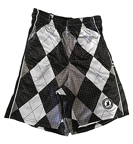 Flow Society Black & Silver Argyle Attack Boys Shorts - Kids Athletic - Basketball - Baseball - Hockey - Football - Lacrosse