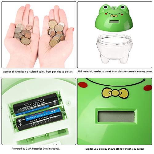 Younion Piggy Bank, Digital Coin Bank for Kids, Counting Money Jar, Automatic Coin Counter Totals All U.S. Coins, Money Saving Jar with LCD Display, Green - Thumbnail 4