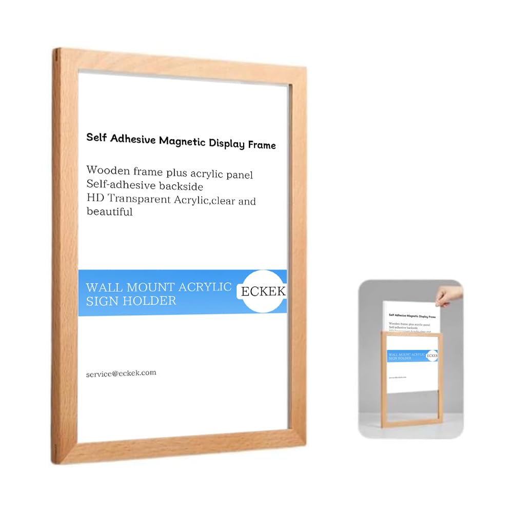 ECKEK Wall Mount Acrylic Sign Holder Self Adhesive Magnetic Display Frame Clear Document Frame for Office, Store, School, Home, Wall Picture Frame (
