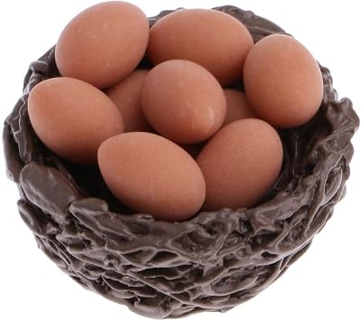 LoveinDIY 1/12 Scale Miniature Dollhouse Fairy Garden Resin Chicken & 10 Eggs
