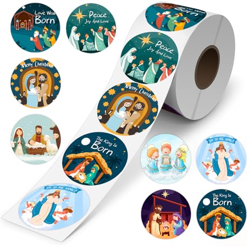 500Pcs Christmas Religious Stickers | Christmas Nativity Jesus Christian Sticker for Xmas Cards Envelopes Candy Roll Sticker 8 Designs