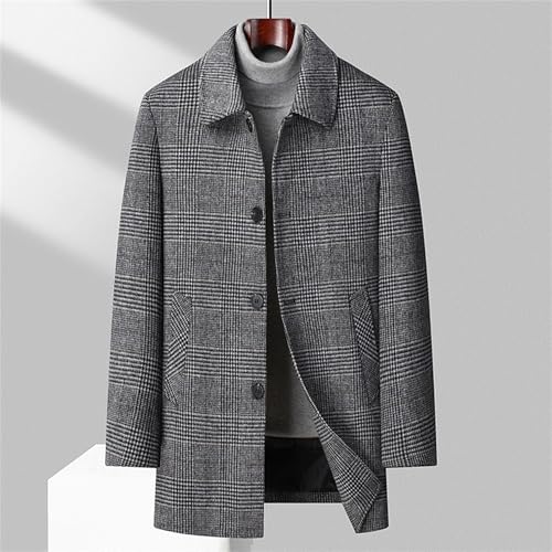 Mens Winter Quilted Trench Coat Lapel Single Breasted Wool Blend Pea Coat Chunky Warm Mid Long Business Overcoat2