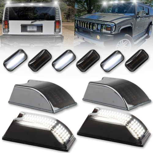 OFFKAT Front & Rear Fender LED Cab Roof Marker Lights for 2003-2009 Hummer H2, H2 Smoked Lens Top Clearance Marker Lights, White LED Side Markers Turn Signal Lights, 10 PCS