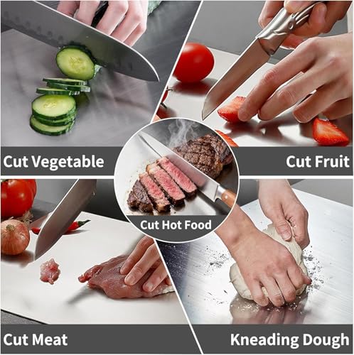 Tablas de corte de acero inoxidable para cocina con borde para encimera, tabla de picar pesada para carne, verduras y frutas, tabla duradera de amasar reversible para repostería miniatura 5