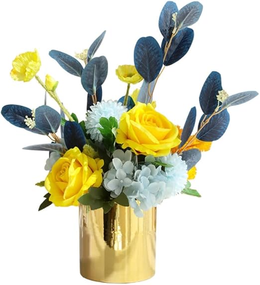 Amazon 造花花束ブーケ 枯れない花 ホームクリスマスの装飾の結婚式のテーブルの上のハイエンドの造花の絹の布の花束金の陶磁器の花瓶 人工花 ソープフラワー 造花 オンライン通販